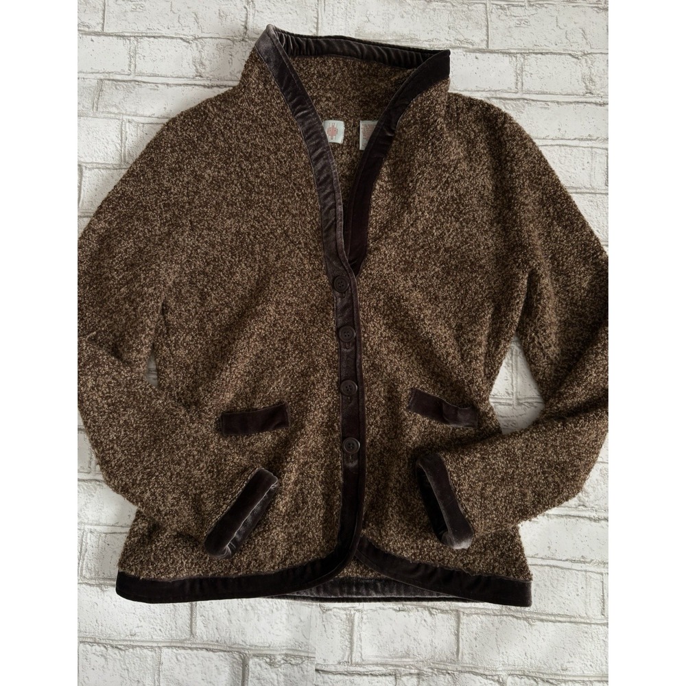 ANTHROPOLOGIE HWR MONOGRAM TOURING BROWN BOUCLE KNIT‎ SWEATER BLAZER JACKET SZ L